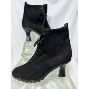 Vintage 90s Donna Karen 9.5 Black Leather Lace Up Heel Boot Whimsygoth Victorian